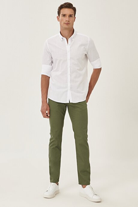 Slim Fit Dar Kesim %100 Pamuk Armürlü 5 Cep Haki Chino Pantolon resmi