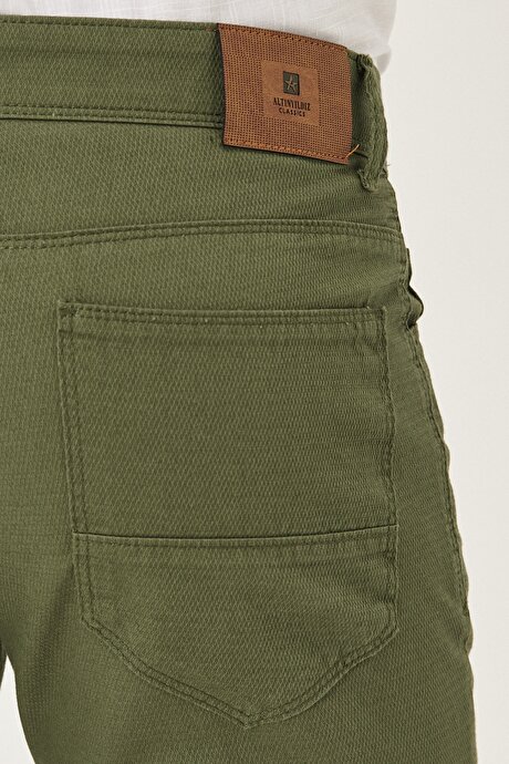 Slim Fit Dar Kesim %100 Pamuk Armürlü 5 Cep Haki Chino Pantolon resmi