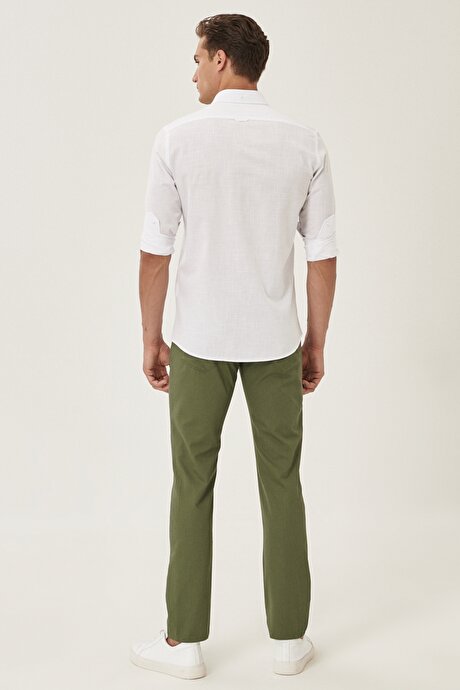 Slim Fit Dar Kesim %100 Pamuk Armürlü 5 Cep Haki Chino Pantolon resmi
