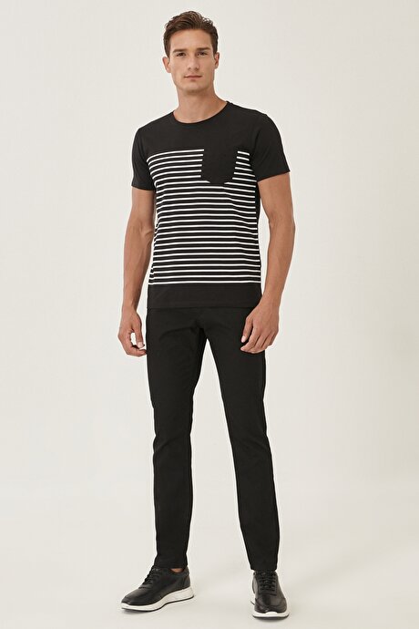 Slim Fit Dar Kesim %100 Pamuk Armürlü 5 Cep Siyah Chino Pantolon resmi