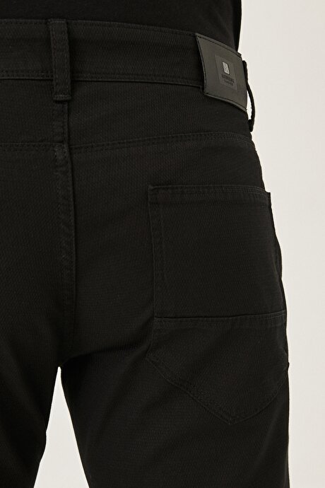Slim Fit Dar Kesim %100 Pamuk Armürlü 5 Cep Siyah Chino Pantolon resmi