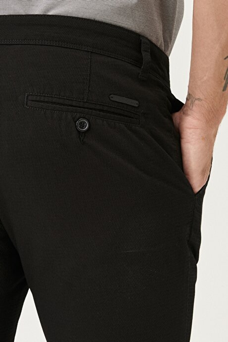 Slim Fit Dar Kesim %100 Pamuk Armürlü Siyah Chino Pantolon resmi