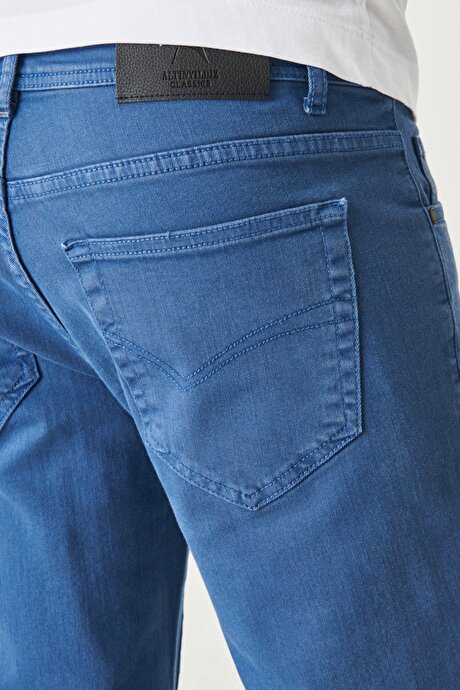 360 Derece Her Yöne Esneyen Rahat Dayanıklı Slim Fit Dar Kesim İndigo Pantolon resmi