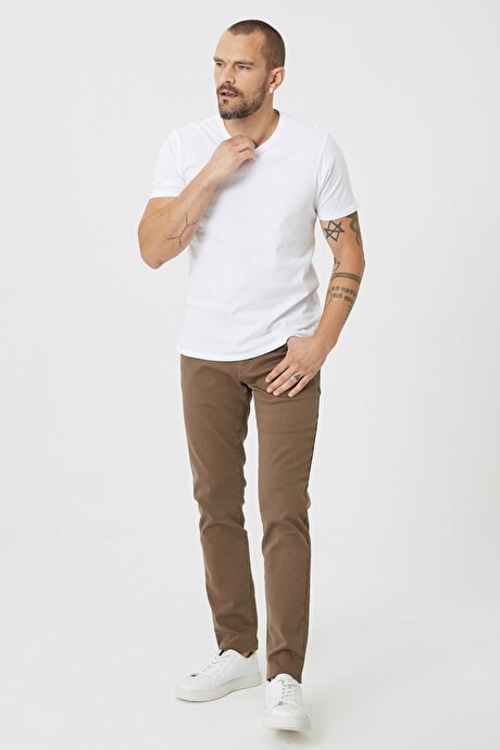 360 Derece Her Yöne Esneyen Rahat Dayanıklı Slim Fit Dar Kesim Vizon Pantolon resmi