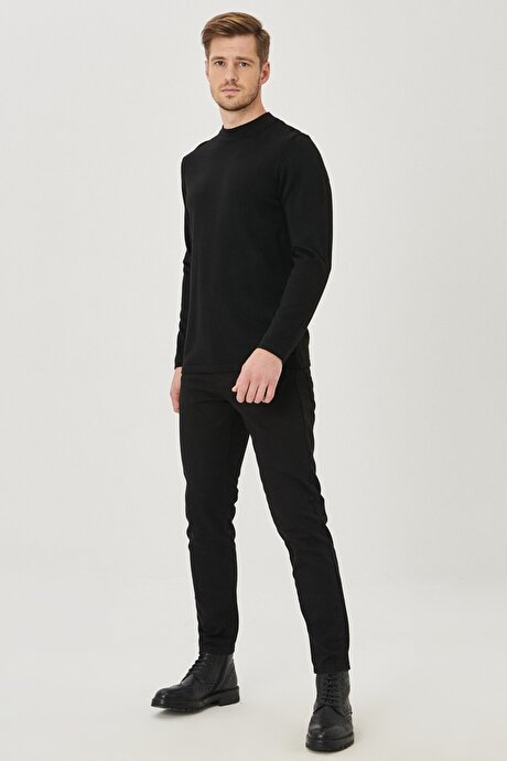 Slim Fit Dar Kesim 5 Cep Diyagonal Desenli Pamuklu Esnek Siyah Chino Pantolon resmi