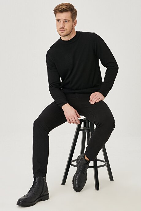 Slim Fit Dar Kesim 5 Cep Diyagonal Desenli Pamuklu Esnek Siyah Chino Pantolon resmi
