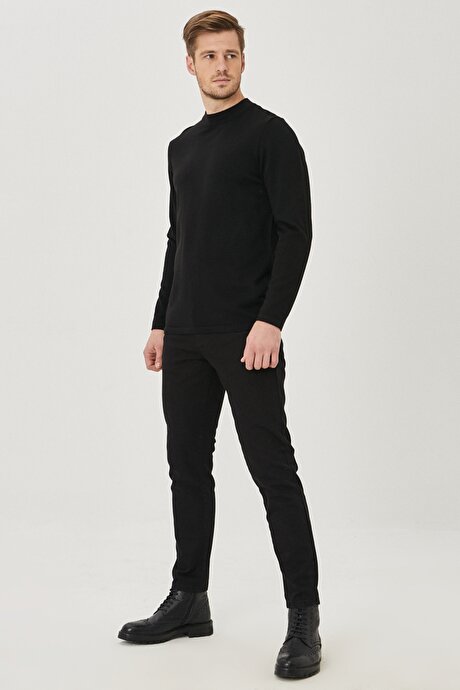Slim Fit Dar Kesim 5 Cep Diyagonal Desenli Pamuklu Esnek Siyah Chino Pantolon resmi