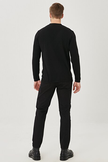 Slim Fit Dar Kesim 5 Cep Diyagonal Desenli Pamuklu Esnek Siyah Chino Pantolon resmi