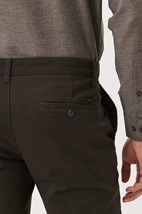 Slim Fit Armürlü Yan Cepli Pamuklu Antrasit Chino Pantolon resmi