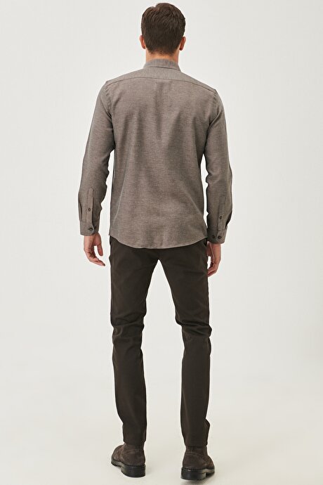 Slim Fit Armürlü Yan Cepli Pamuklu Antrasit Chino Pantolon resmi