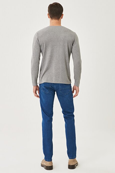 Slim Fit Dar Kesim 5 Cepli Esnek Jean Kot İndigo Denim Pantolon resmi