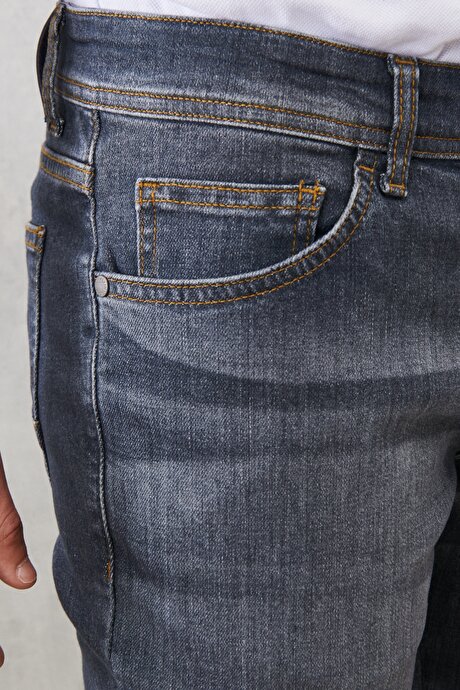 Slim Fit Dar Kesim 5 Cepli Esnek Jean Kot Antrasit Denim Pantolon resmi
