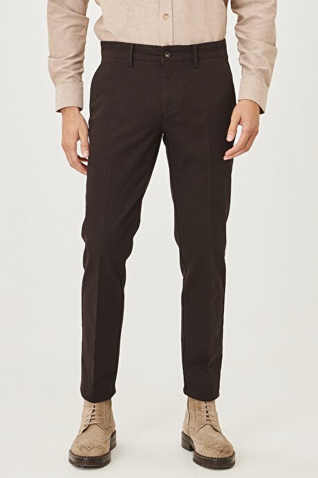 Slim Fit Dar Kesim Yan Cepli Esnek Rahat Kahverengi Pantolon resmi