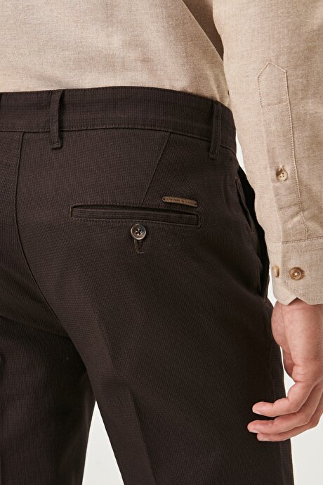 Slim Fit Dar Kesim Yan Cepli Esnek Rahat Kahverengi Pantolon resmi