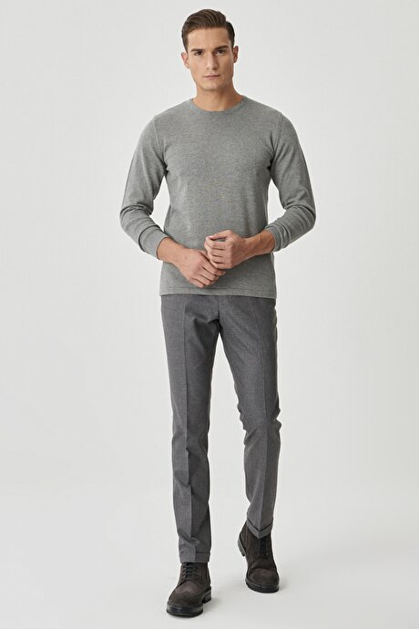 Slim Fit Dar Kesim Yan Cep Flanel Gri Pantolon resmi