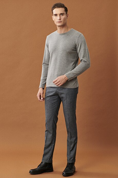 Slim Fit Dar Kesim Beli Lastikli Ekose Desenli Rahat Siyah-Petrol Pantolon resmi