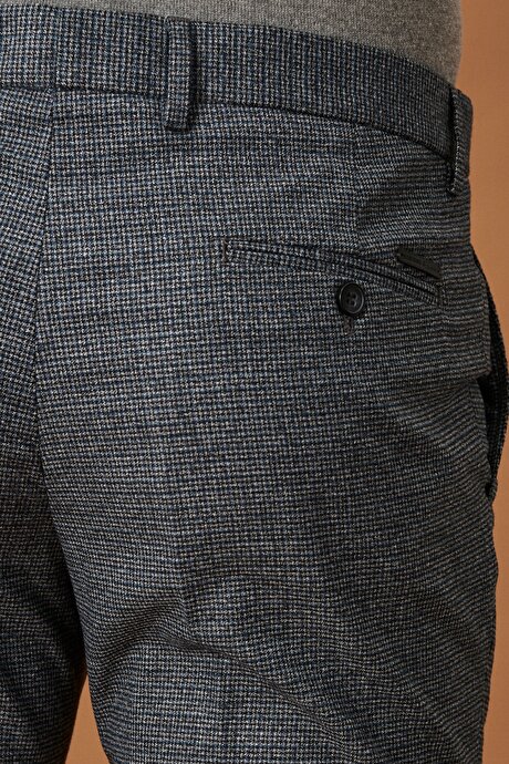 Slim Fit Dar Kesim Beli Lastikli Ekose Desenli Rahat Siyah-Petrol Pantolon resmi