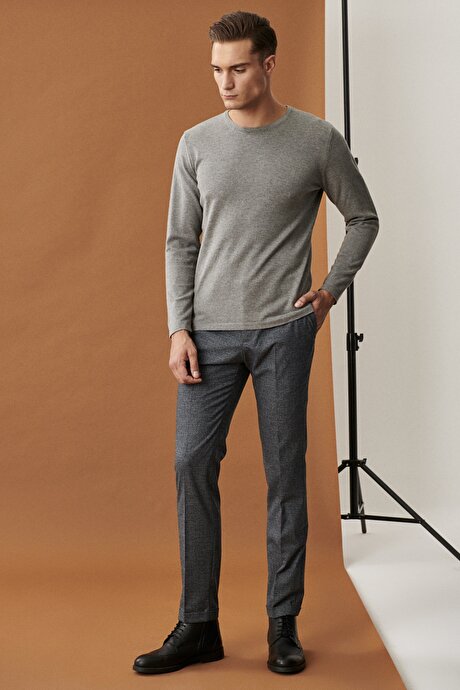 Slim Fit Dar Kesim Beli Lastikli Ekose Desenli Rahat Siyah-Petrol Pantolon resmi