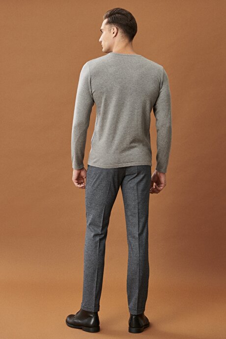 Slim Fit Dar Kesim Beli Lastikli Ekose Desenli Rahat Siyah-Petrol Pantolon resmi