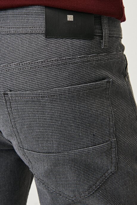 Slim Fit Dar Kesim 5 Cep Armürlü Esnek Rahat Gri-Siyah Pantolon resmi
