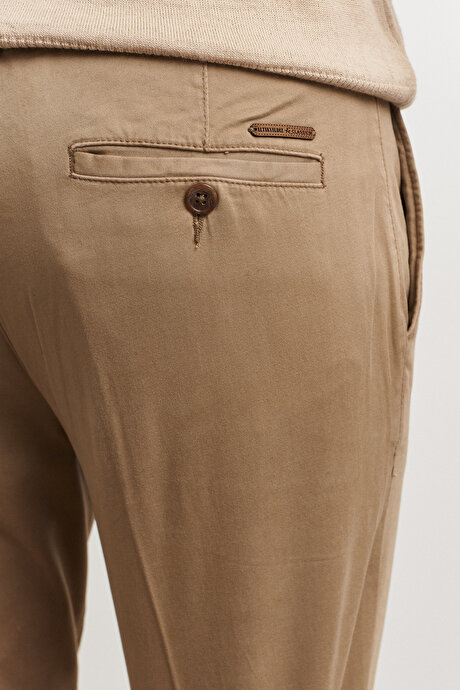 Slim Fit Dar Kesim Yan Cepli Pamuklu Camel Pantolon resmi