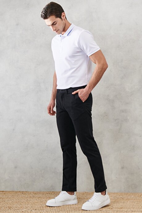 Slim Fit Dar Kesim Yan Cepli Pamuklu Siyah Pantolon resmi