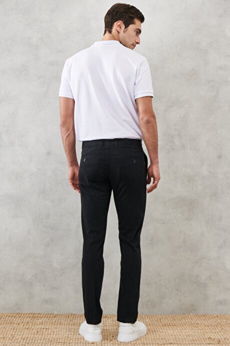 Slim Fit Dar Kesim Yan Cepli Pamuklu Siyah Pantolon resmi