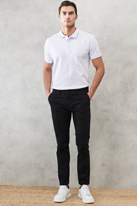 Slim Fit Dar Kesim Yan Cepli Pamuklu Siyah Pantolon resmi