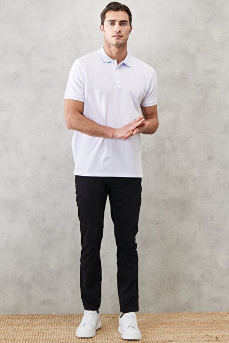 Slim Fit Dar Kesim Yan Cepli Pamuklu Siyah Pantolon resmi