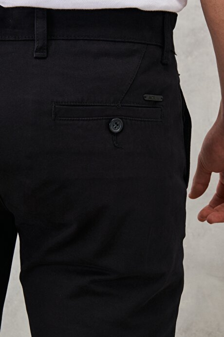 Slim Fit Dar Kesim Yan Cepli Pamuklu Siyah Pantolon resmi
