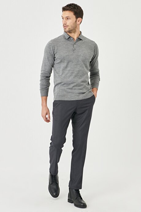 Slim Fit Dar Kesim Beli Lastikli Çizgili Yan Cep Siyah Pantolon resmi