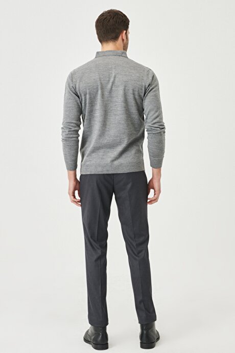 Slim Fit Dar Kesim Beli Lastikli Çizgili Yan Cep Siyah Pantolon resmi