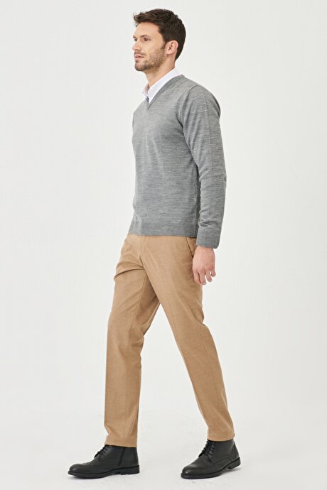 Slim Fit Dar Kesim Beli Lastikli Yan Cep Camel Pantolon resmi