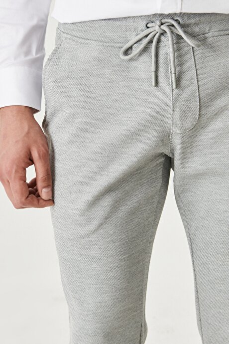 Slim Fit Dar Kesim Beli Bağlamalı Yan Cep Gri Melanj Pantolon resmi