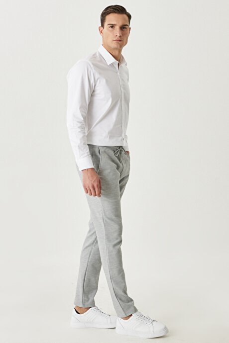 Slim Fit Dar Kesim Beli Bağlamalı Yan Cep Gri Melanj Pantolon resmi