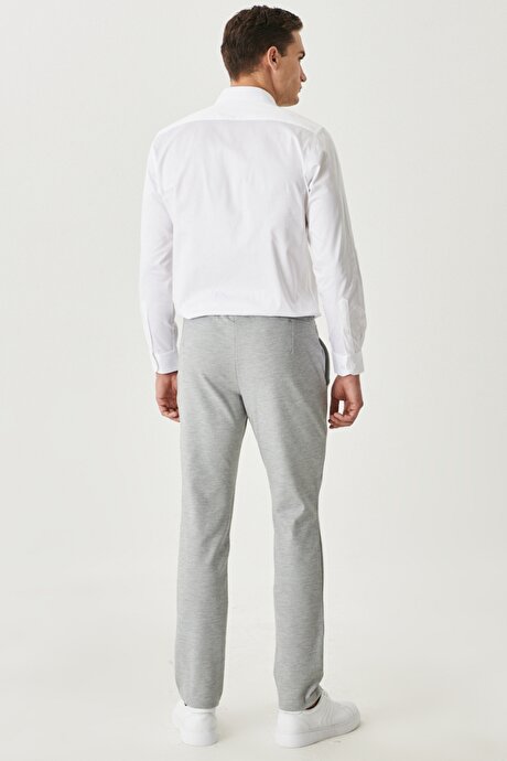 Slim Fit Dar Kesim Beli Bağlamalı Yan Cep Gri Melanj Pantolon resmi