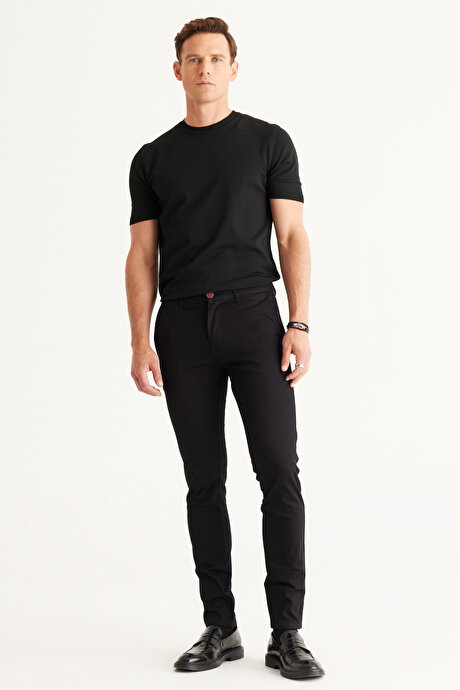 Comfort Fit Raha Kesim Armürlü Esnek Yan Cepli Siyah Pantolon resmi