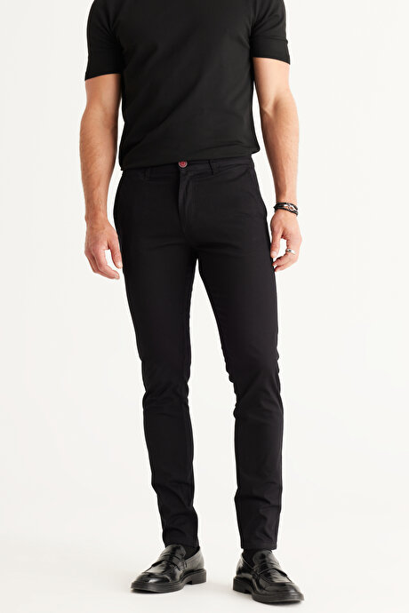 Comfort Fit Raha Kesim Armürlü Esnek Yan Cepli Siyah Pantolon resmi