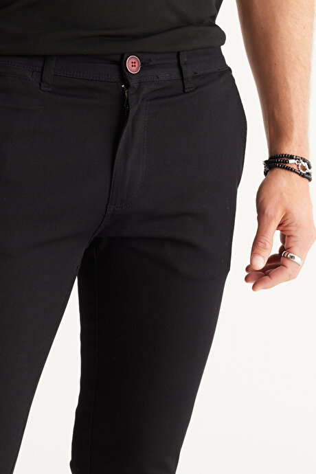 Comfort Fit Raha Kesim Armürlü Esnek Yan Cepli Siyah Pantolon resmi
