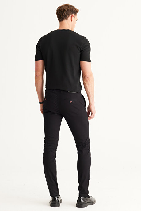 Comfort Fit Raha Kesim Armürlü Esnek Yan Cepli Siyah Pantolon resmi