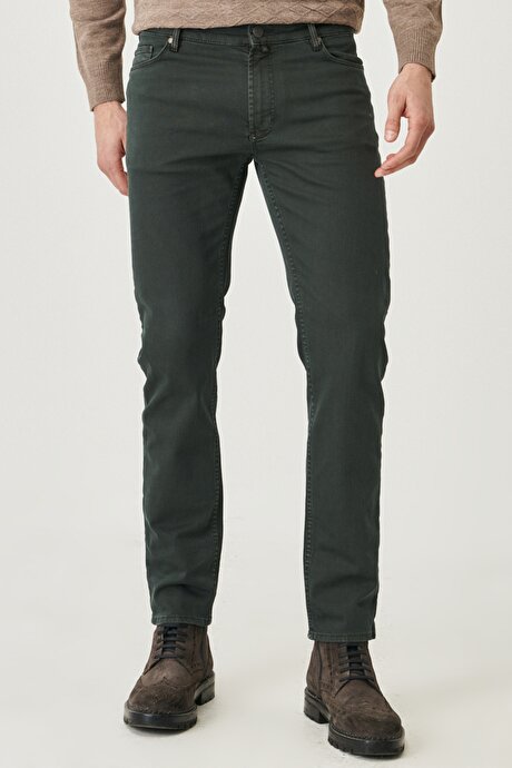 Slim Fit Dar Kesim 5 Cepli Esnek Jean Kot Petrol Pantolon resmi