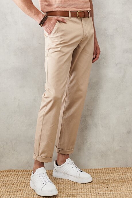Comfort Fit Essential 5 Cep Esnek Bej Chino Pantolon resmi