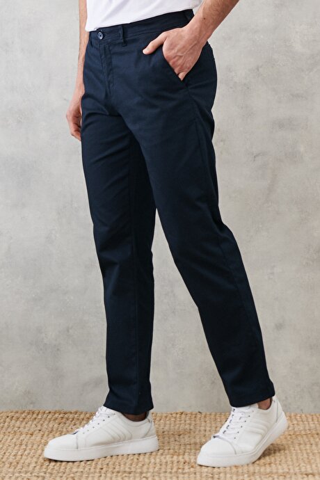 Comfort Fit Essential 5 Cep Esnek Lacivert Chino Pantolon resmi