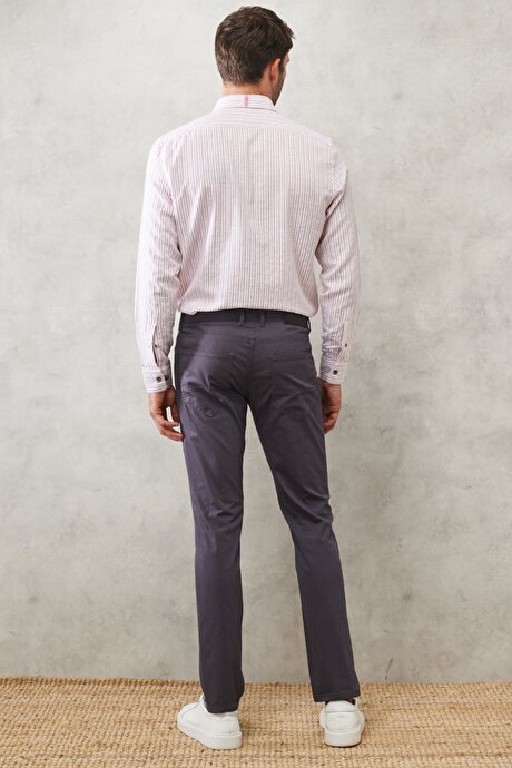 Slim Fit Dar Kesim 5 Cep Esnek Armürlü Füme Chino Pantolon resmi