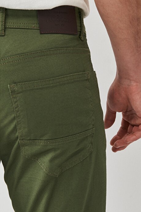 Slim Fit Dar Kesim 5 Cep Esnek Armürlü Haki Chino Pantolon resmi