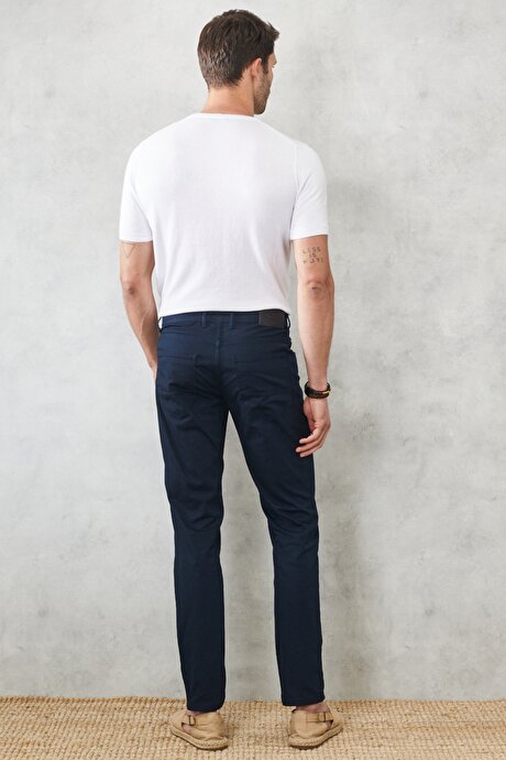 Slim Fit Dar Kesim 5 Cep Esnek Armürlü Lacivert Chino Pantolon resmi