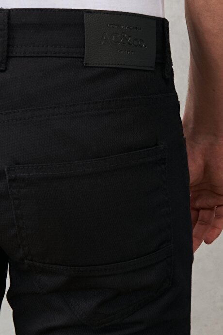Slim Fit Dar Kesim 5 Cep Esnek Armürlü Siyah Chino Pantolon resmi