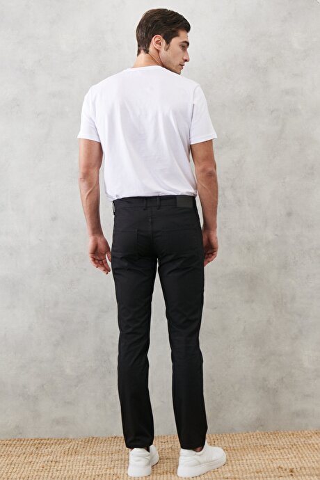 Slim Fit Dar Kesim 5 Cep Esnek Armürlü Siyah Chino Pantolon resmi