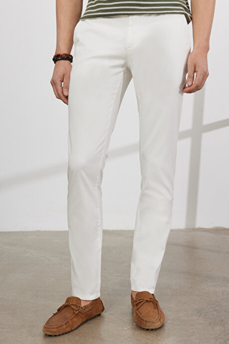 Slim Fit Dar Kesim Yan Cep Beyaz Chino Pantolon resmi