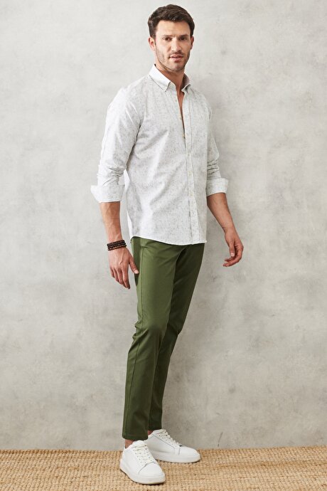 Slim Fit Dar Kesim Yan Cepli Esnek Armürlü Haki Chino Pantolon resmi